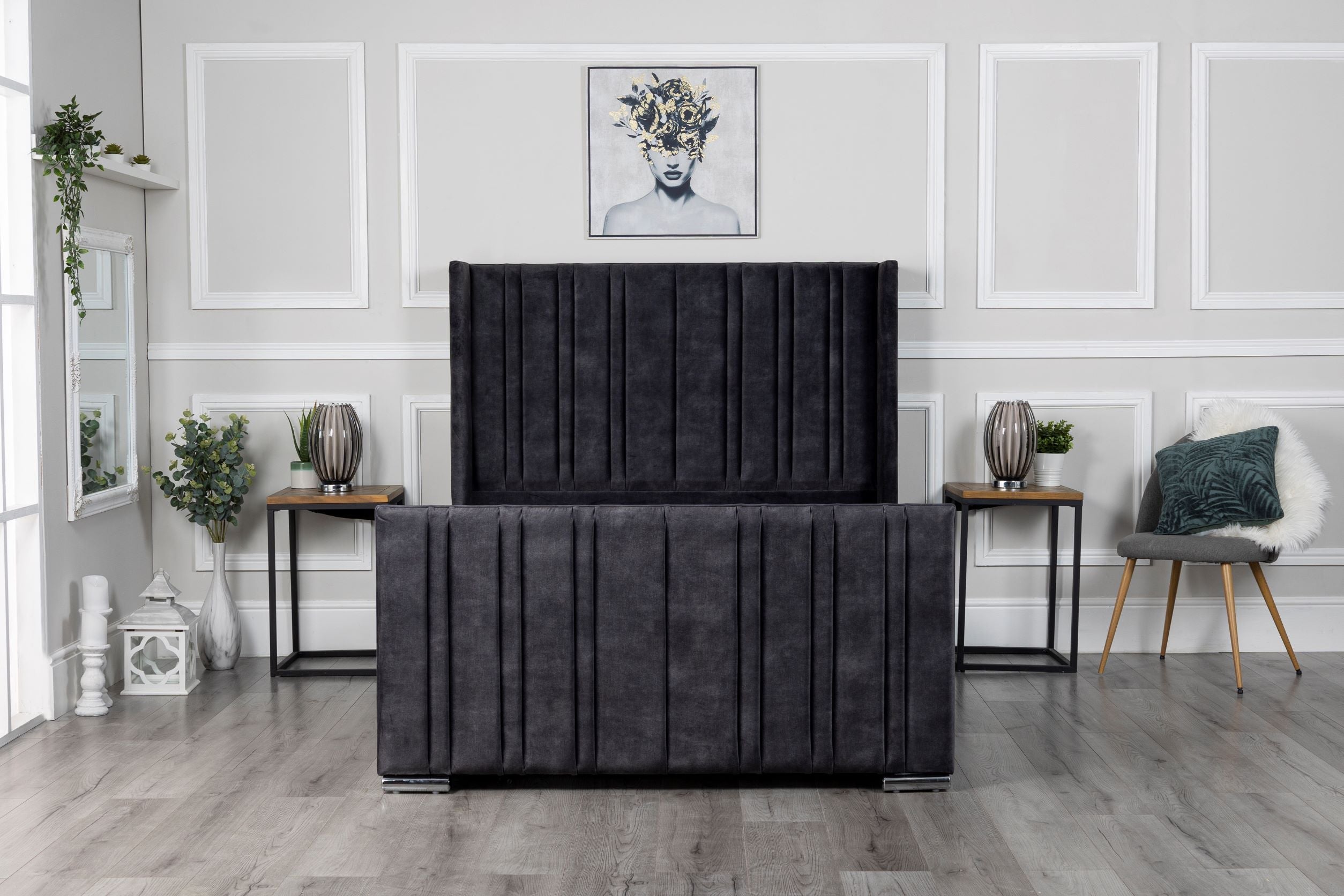 Luxe Winged Upholstered Bed Frame Elegant Bedroom Centerpiece